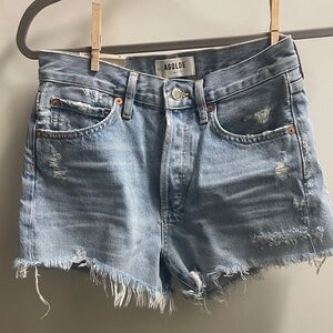 Agolde Parker Vintage Cut-Off Distressed Denim Shorts - Light Blue- SWAPMEET